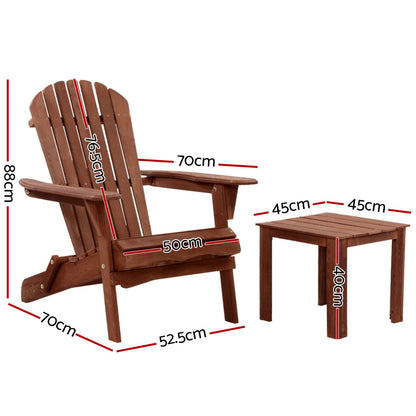 Gardeon 3PC Outdoor Setting Beach Chairs Table Wooden Adirondack Lounge Garden-Furniture &gt; Outdoor-PEROZ Accessories