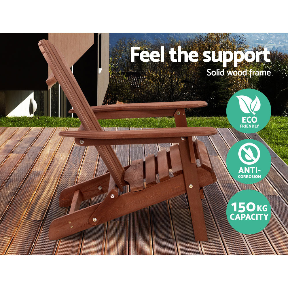 Gardeon 3PC Outdoor Setting Beach Chairs Table Wooden Adirondack Lounge Garden-Furniture &gt; Outdoor-PEROZ Accessories
