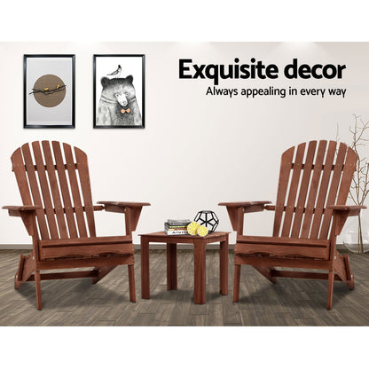 Gardeon 3PC Outdoor Setting Beach Chairs Table Wooden Adirondack Lounge Garden-Furniture &gt; Outdoor-PEROZ Accessories