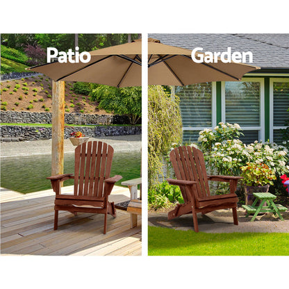 Gardeon 3PC Outdoor Setting Beach Chairs Table Wooden Adirondack Lounge Garden-Furniture &gt; Outdoor-PEROZ Accessories
