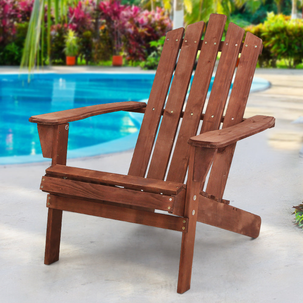 Gardeon Outdoor Sun Lounge Beach Chairs Table Setting Wooden Adirondack Patio Brown Chair-Furniture &gt; Outdoor-PEROZ Accessories