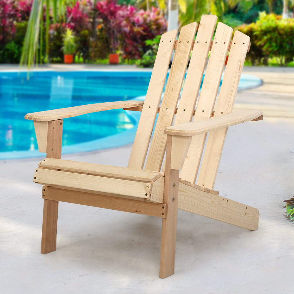 Gardeon Outdoor Sun Lounge Beach Chairs Table Setting Wooden Adirondack Patio Chair Light Wood Tone-Furniture &gt; Outdoor-PEROZ Accessories