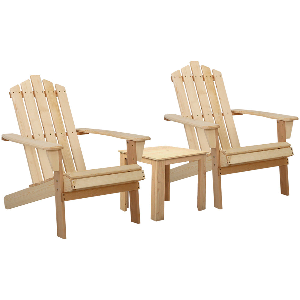 Gardeon Outdoor Sun Lounge Beach Chairs Table Setting Wooden Adirondack Patio Natural Wood Chair-Furniture &gt; Outdoor-PEROZ Accessories