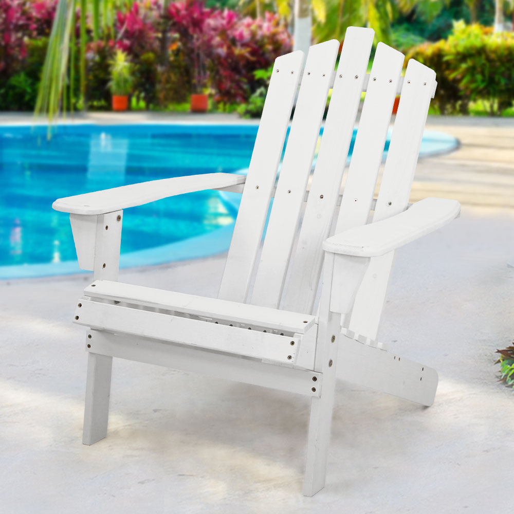Gardeon Outdoor Sun Lounge Beach Chairs Table Setting Wooden Adirondack Patio - White-Furniture &gt; Outdoor-PEROZ Accessories