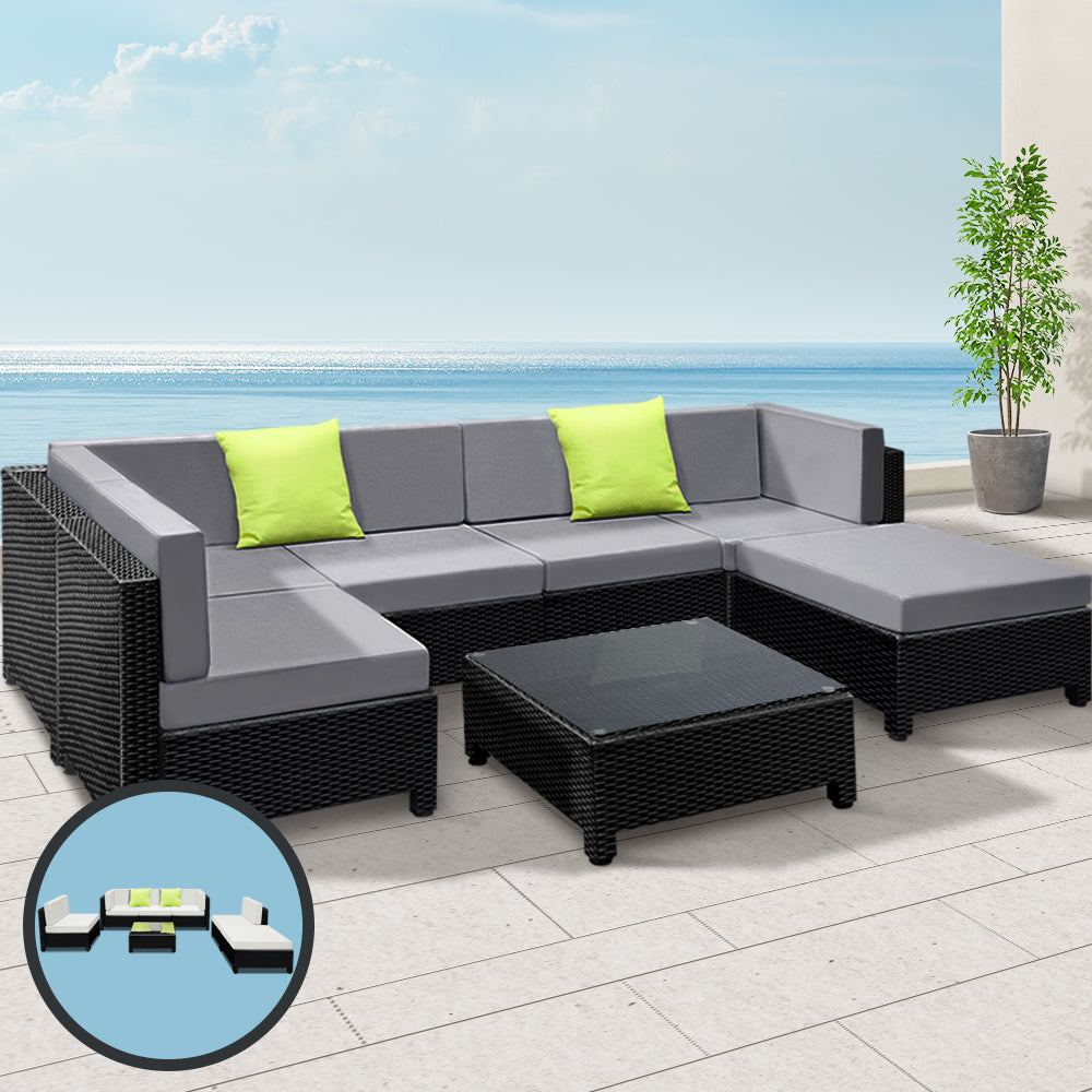 Gardeon 7PC Sofa Set Outdoor Furniture Lounge Setting Wicker Couches Garden Patio Pool-Furniture &gt; Outdoor-PEROZ Accessories