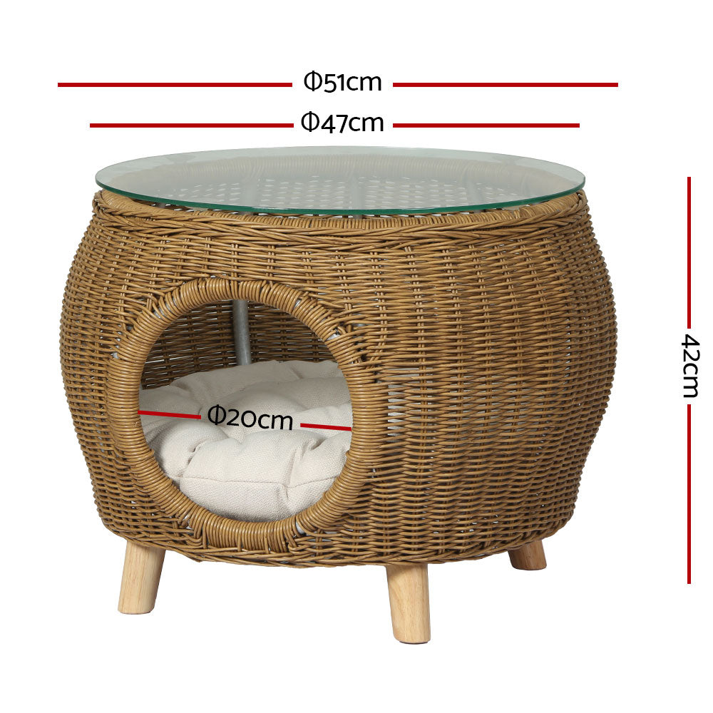 Gardeon Side Table Coffee Pet Bed Wicker Indoor Outdoor Furniture Patio Desk-Pet Beds-PEROZ Accessories