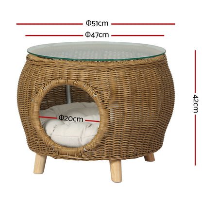 Gardeon Side Table Coffee Pet Bed Wicker Indoor Outdoor Furniture Patio Desk-Pet Beds-PEROZ Accessories