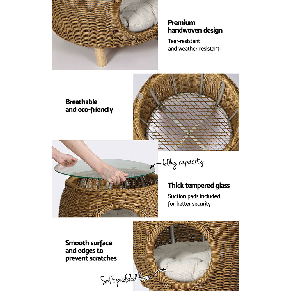 Gardeon Side Table Coffee Pet Bed Wicker Indoor Outdoor Furniture Patio Desk-Pet Beds-PEROZ Accessories