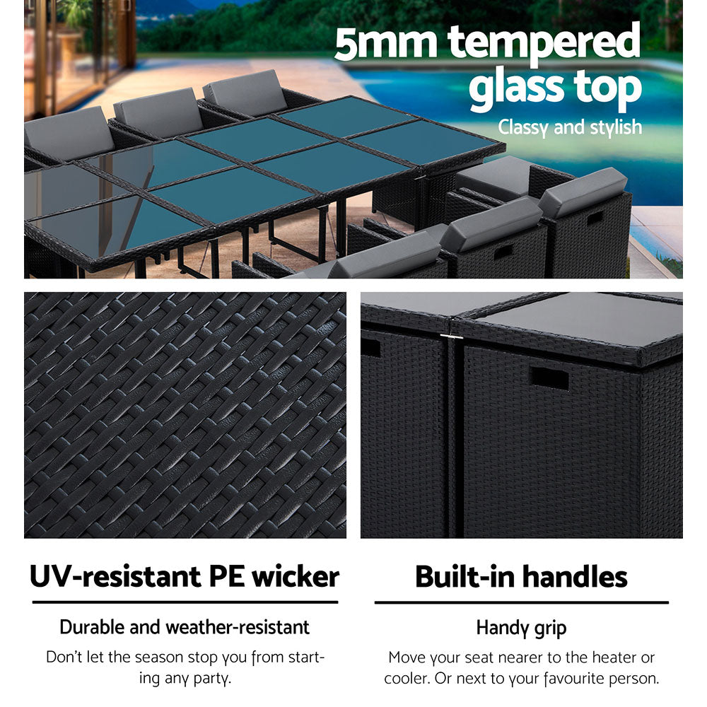 Gardeon 13 Piece Wicker Outdoor Dining Table Set-Furniture &gt; Dining-PEROZ Accessories