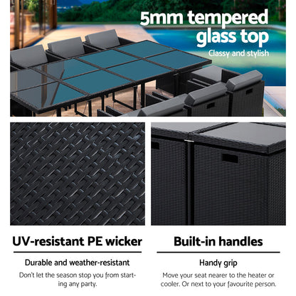 Gardeon 13 Piece Wicker Outdoor Dining Table Set-Furniture &gt; Dining-PEROZ Accessories