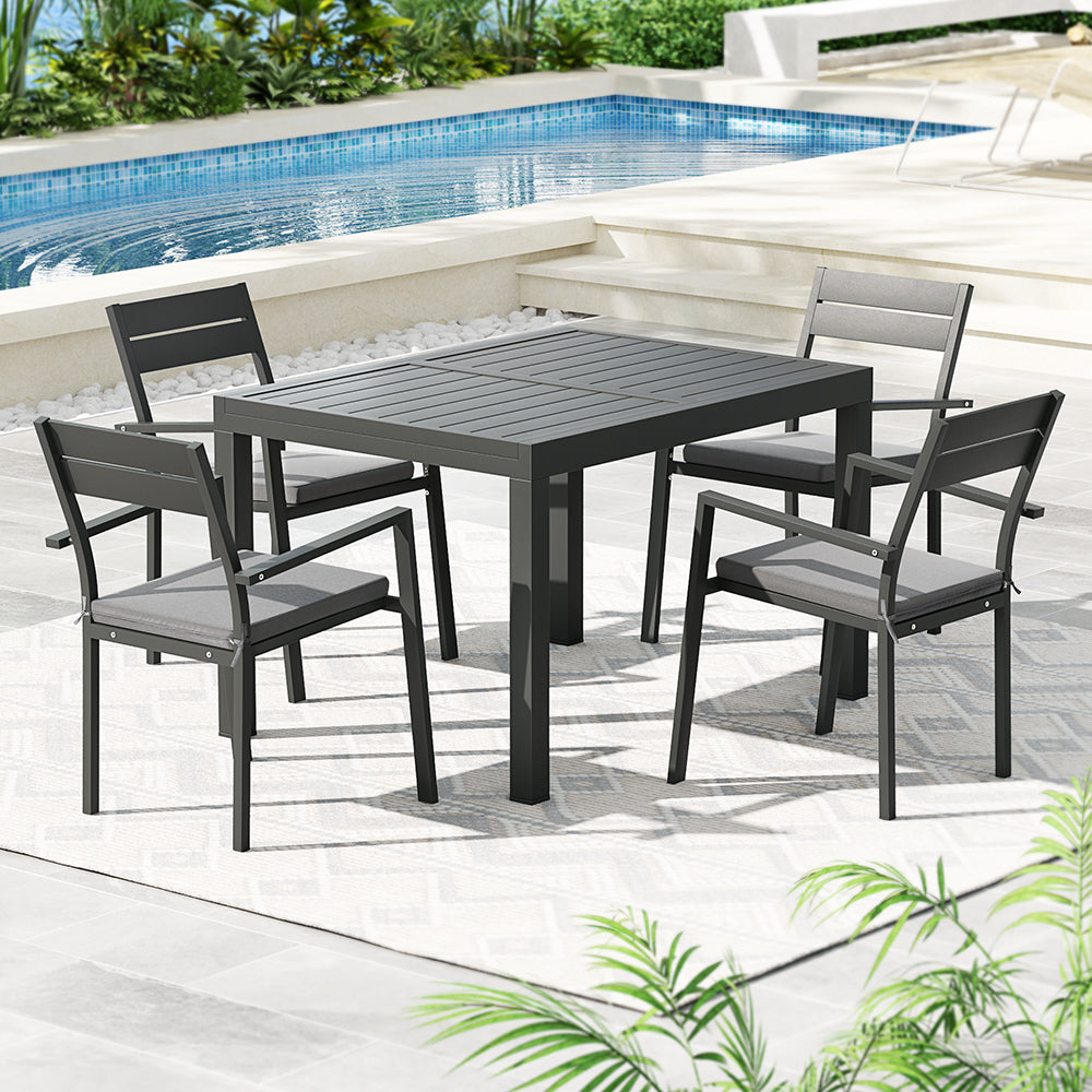 Gardeon 5pcs Outdoor Dining Set 4-Seater Aluminum Extension Table Chairs Lounge-Furniture &gt; Outdoor-PEROZ Accessories