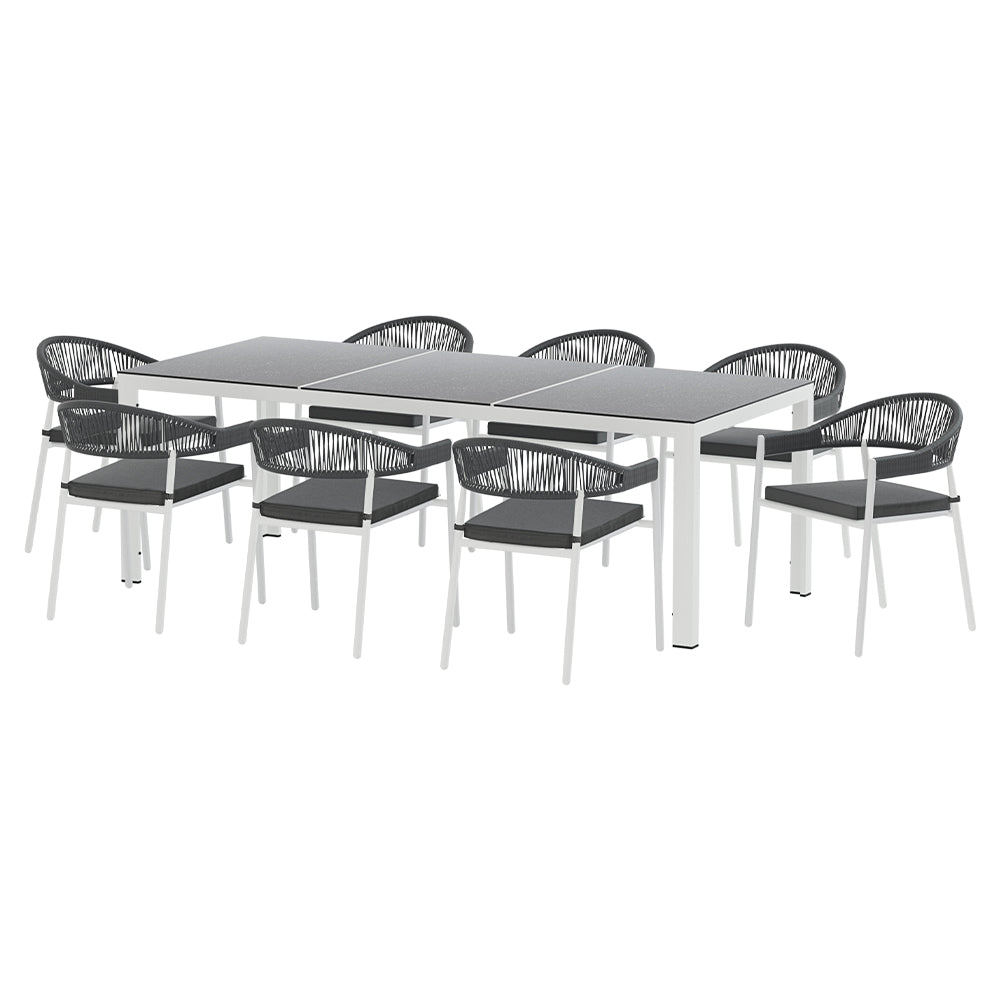 Gardeon 9PCS Outdoor Dining Set Table Chairs Patio Rope Lounge Setting 8-seater-Furniture &gt; Outdoor-PEROZ Accessories