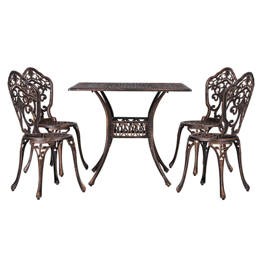 Gardeon Outdoor Dining Set 5 Piece Chairs Table Cast Aluminum Patio Brown-Furniture &gt; Outdoor-PEROZ Accessories