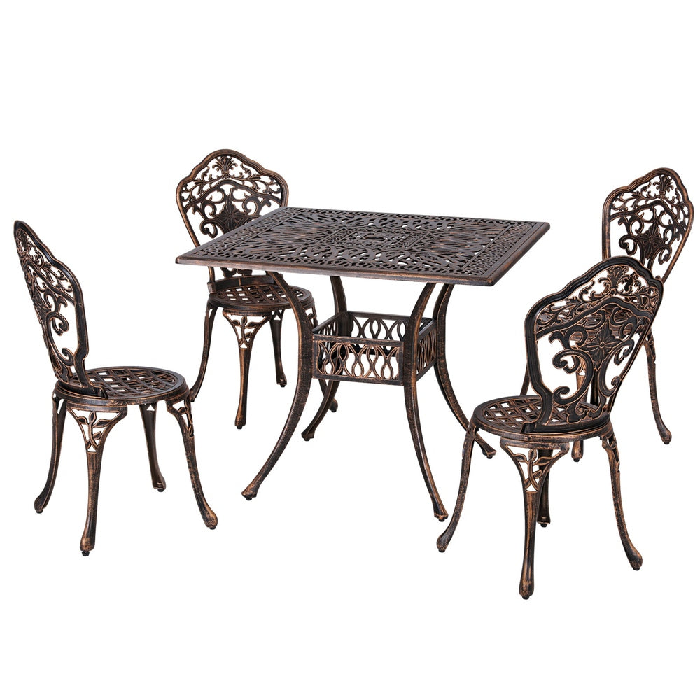 Gardeon Outdoor Dining Set 5 Piece Chairs Table Cast Aluminum Patio Brown-Furniture &gt; Outdoor-PEROZ Accessories