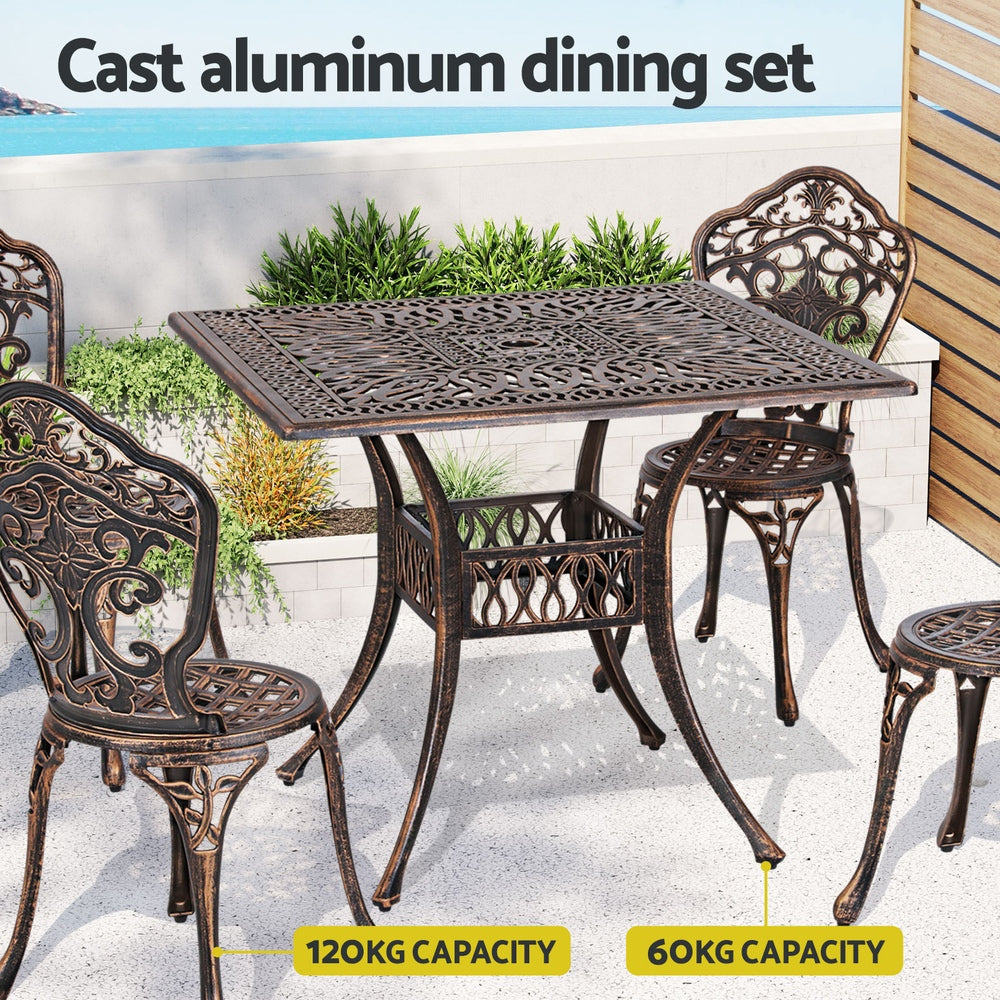 Gardeon Outdoor Dining Set 5 Piece Chairs Table Cast Aluminum Patio Brown-Furniture &gt; Outdoor-PEROZ Accessories