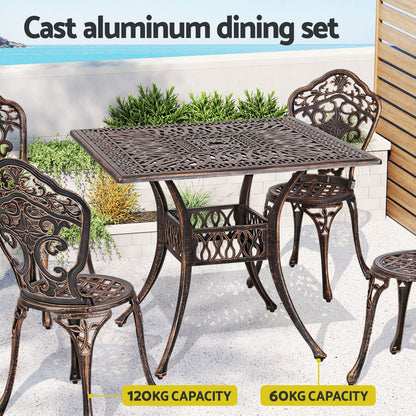Gardeon Outdoor Dining Set 5 Piece Chairs Table Cast Aluminum Patio Brown-Furniture &gt; Outdoor-PEROZ Accessories