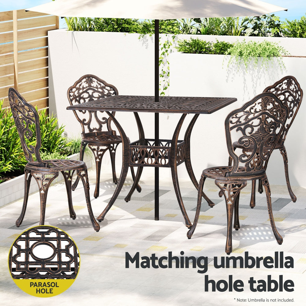 Gardeon Outdoor Dining Set 5 Piece Chairs Table Cast Aluminum Patio Brown-Furniture &gt; Outdoor-PEROZ Accessories