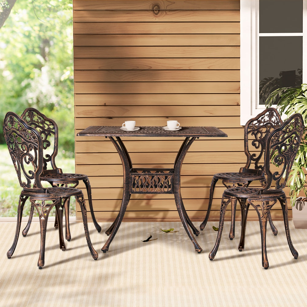 Gardeon Outdoor Dining Set 5 Piece Chairs Table Cast Aluminum Patio Brown-Furniture &gt; Outdoor-PEROZ Accessories