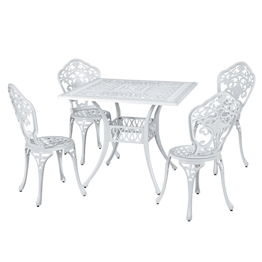 Gardeon Outdoor Dining Set 5 Piece Chairs Table Cast Aluminum Patio White-Furniture &gt; Outdoor-PEROZ Accessories