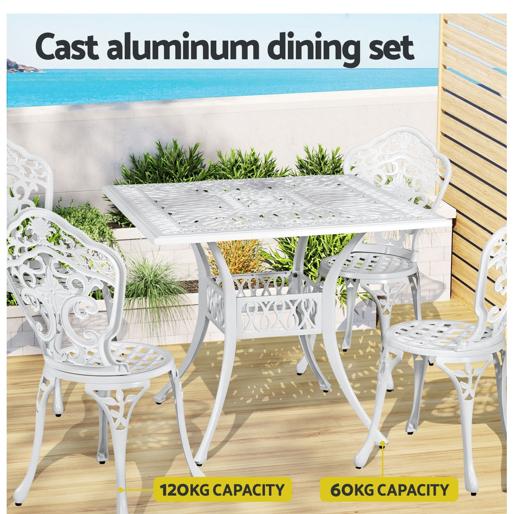 Gardeon Outdoor Dining Set 5 Piece Chairs Table Cast Aluminum Patio White-Furniture &gt; Outdoor-PEROZ Accessories