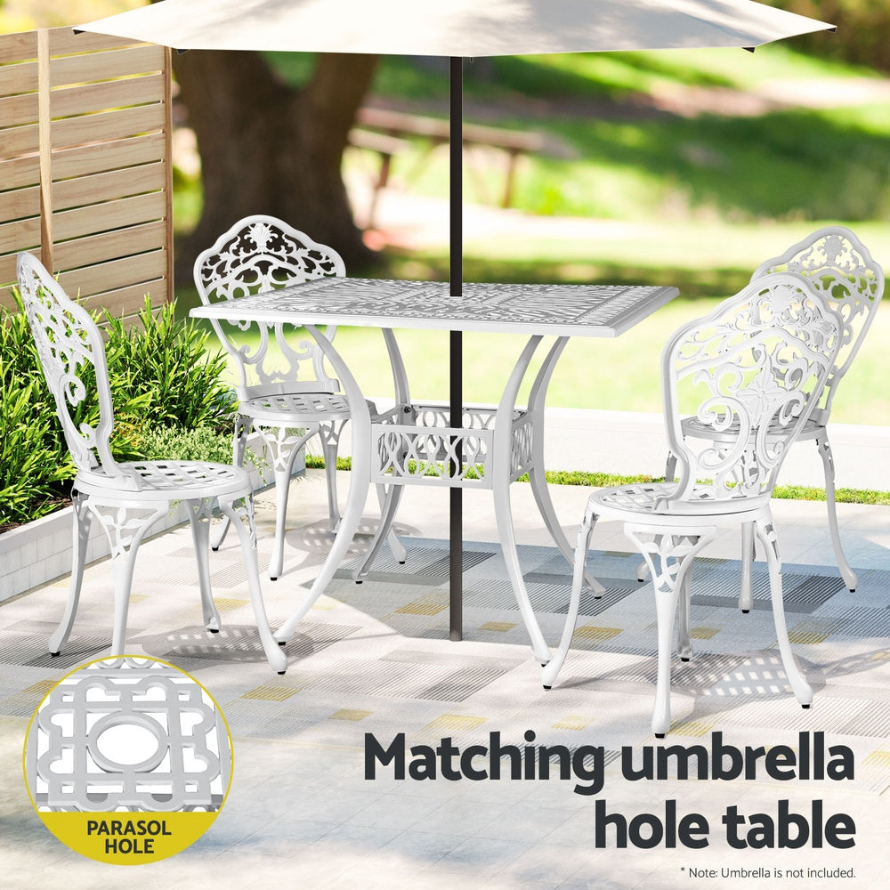 Gardeon Outdoor Dining Set 5 Piece Chairs Table Cast Aluminum Patio White-Furniture &gt; Outdoor-PEROZ Accessories
