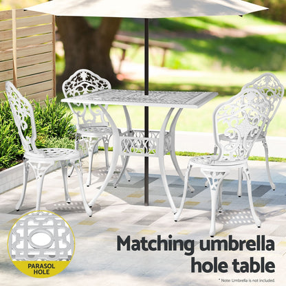 Gardeon Outdoor Dining Set 5 Piece Chairs Table Cast Aluminum Patio White-Furniture &gt; Outdoor-PEROZ Accessories