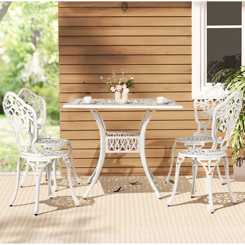 Gardeon Outdoor Dining Set 5 Piece Chairs Table Cast Aluminum Patio White-Furniture &gt; Outdoor-PEROZ Accessories