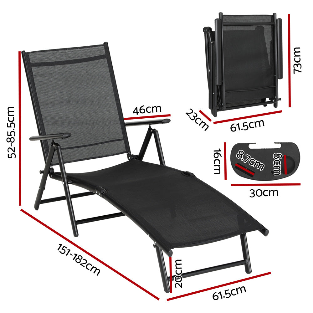 Gardeon Sun Lounge Outdoor Lounger Recliner Chair Foldable Patio Furniture-Furniture &gt; Outdoor-PEROZ Accessories