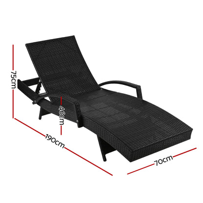 Gardeon Set of 2 Outdoor Sun Lounge Chair with Cushion - Black-Furniture &gt; Outdoor-PEROZ Accessories