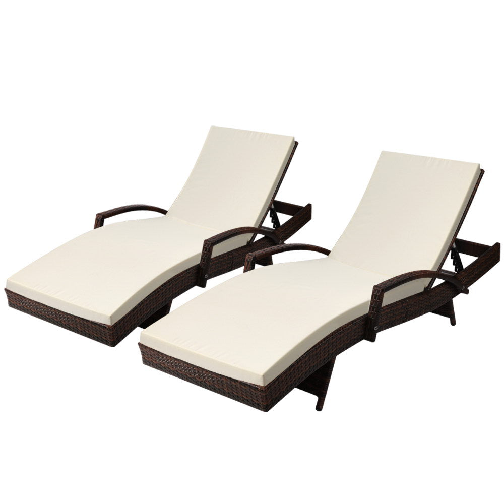 Gardeon Set of 2 Sun Lounge Outdoor Furniture Day Bed Rattan Wicker Lounger Patio-Furniture &gt; Outdoor-PEROZ Accessories