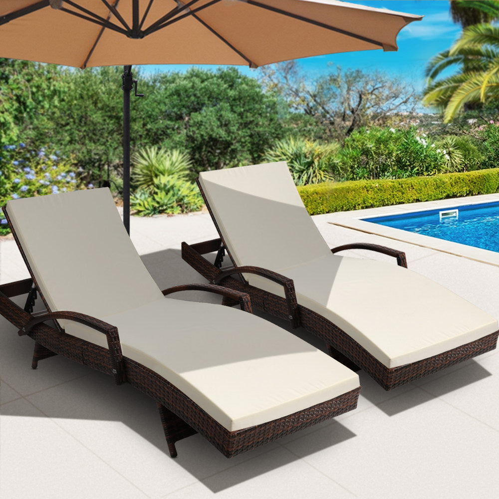 Gardeon Set of 2 Sun Lounge Outdoor Furniture Day Bed Rattan Wicker Lounger Patio-Furniture &gt; Outdoor-PEROZ Accessories