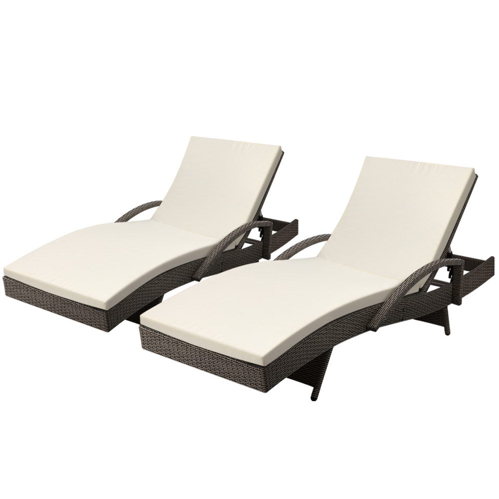 Gardeon Set of 2 Outdoor Sun Lounge Chair with Cushion- Grey-Furniture &gt; Outdoor-PEROZ Accessories