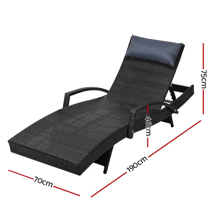 Gardeon Set of 2 Sun Lounge Outdoor Furniture Wicker Lounger Rattan Day Bed Garden Patio Black-Furniture &gt; Outdoor-PEROZ Accessories