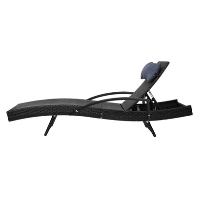 Gardeon Set of 2 Sun Lounge Outdoor Furniture Wicker Lounger Rattan Day Bed Garden Patio Black-Furniture &gt; Outdoor-PEROZ Accessories