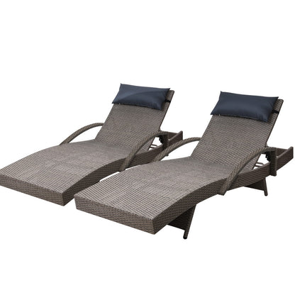 Gardeon Set of 2 Sun Lounge Outdoor Furniture Wicker Lounger Rattan Day Bed Garden Patio Grey-Furniture &gt; Outdoor-PEROZ Accessories