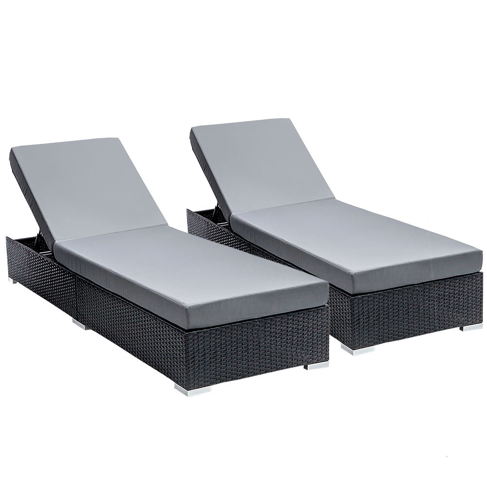 Gardeon Sun Lounge Wicker Lounger Outdoor Furniture Rattan Garden Day Bed Sofa Black-Sun Lounges-PEROZ Accessories