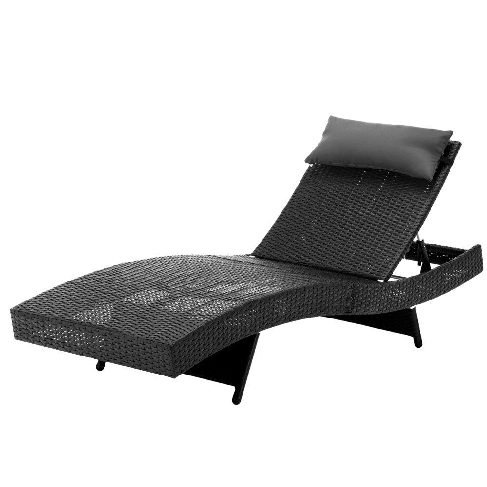 Gardeon Outdoor Wicker Sun Lounge - Black-Furniture &gt; Outdoor-PEROZ Accessories