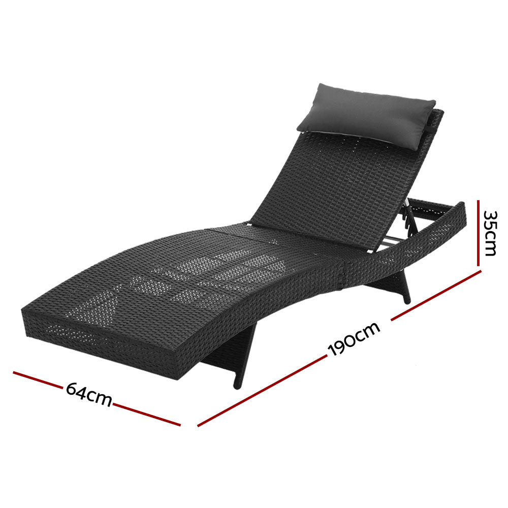 Gardeon Outdoor Wicker Sun Lounge - Black-Furniture &gt; Outdoor-PEROZ Accessories