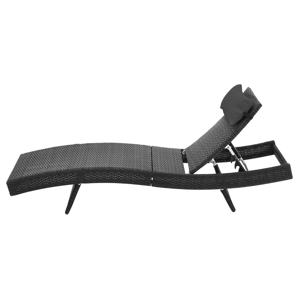 Gardeon Outdoor Wicker Sun Lounge - Black-Furniture &gt; Outdoor-PEROZ Accessories