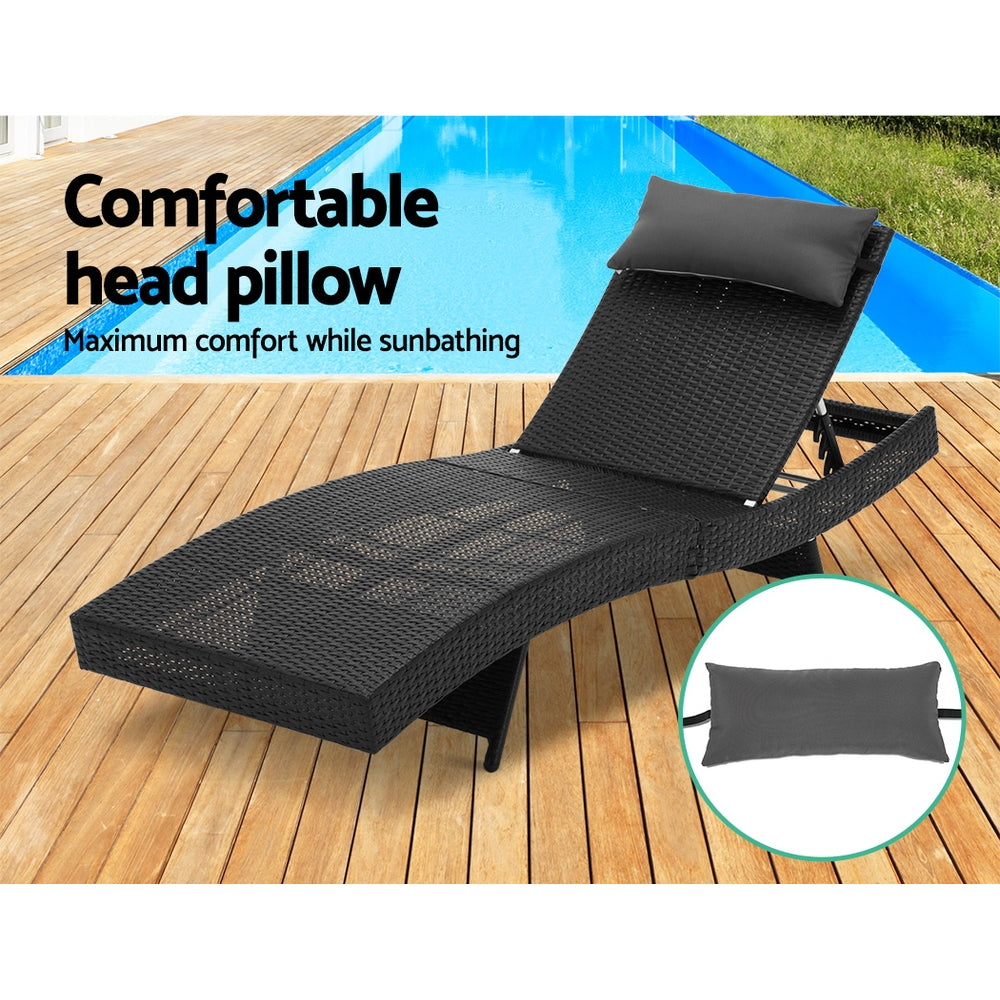 Gardeon Outdoor Wicker Sun Lounge - Black-Furniture &gt; Outdoor-PEROZ Accessories
