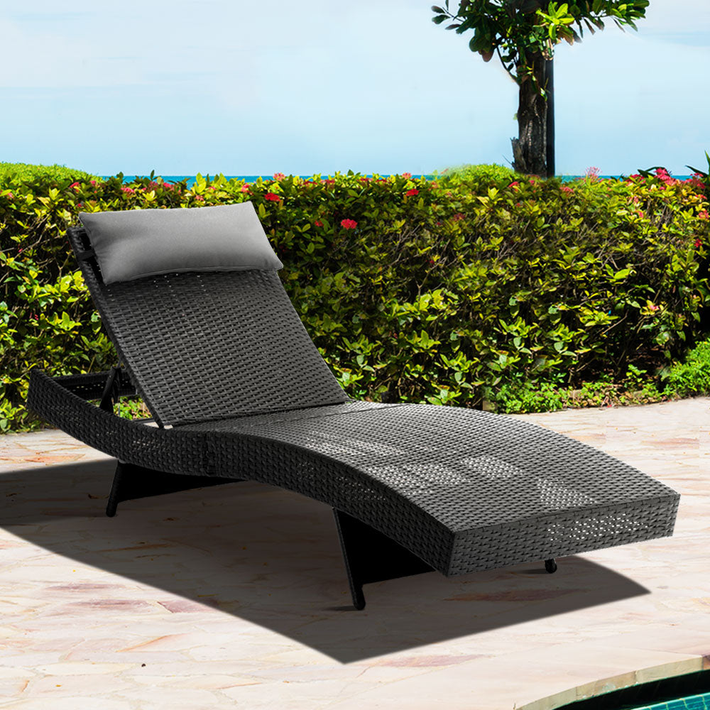 Gardeon Outdoor Wicker Sun Lounge - Black-Furniture &gt; Outdoor-PEROZ Accessories