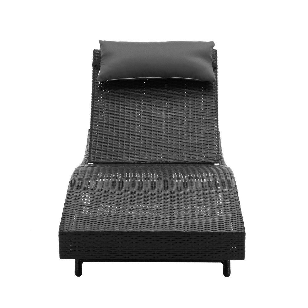 Gardeon Outdoor Sun Lounge Setting Wicker Lounger Day Bed Rattan Patio Furniture Black-Furniture &gt; Outdoor-PEROZ Accessories