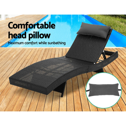 Gardeon Outdoor Sun Lounge Setting Wicker Lounger Day Bed Rattan Patio Furniture Black-Furniture &gt; Outdoor-PEROZ Accessories