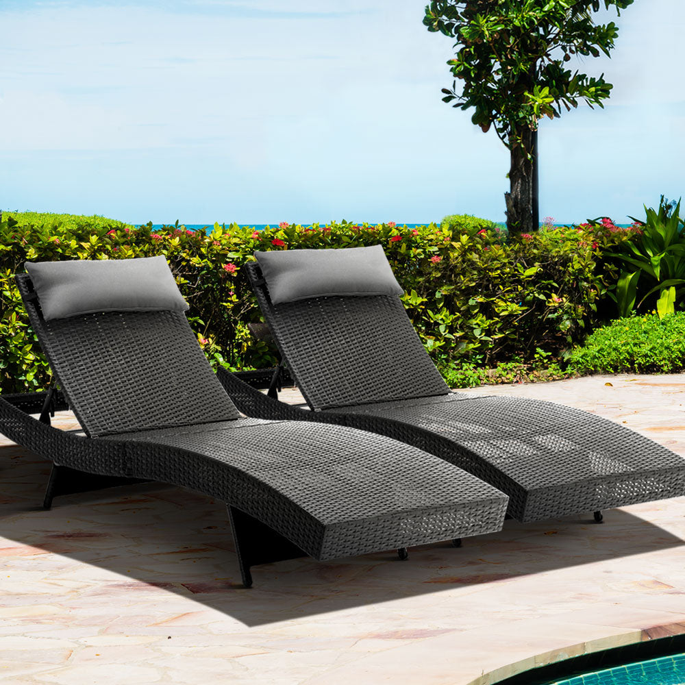 Gardeon Outdoor Sun Lounge Setting Wicker Lounger Day Bed Rattan Patio Furniture Black-Furniture &gt; Outdoor-PEROZ Accessories