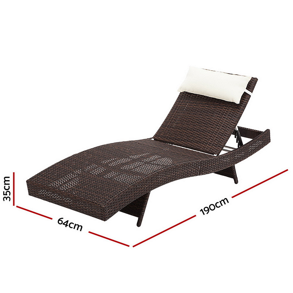 Gardeon Outdoor Sun Lounge Setting Wicker Lounger Day Bed Rattan Patio Furniture Brown-Furniture &gt; Outdoor-PEROZ Accessories