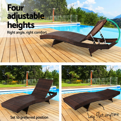 Gardeon Outdoor Sun Lounge Setting Wicker Lounger Day Bed Rattan Patio Furniture Brown-Furniture &gt; Outdoor-PEROZ Accessories