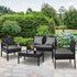 4 Seater Sofa Set Outdoor Furniture Lounge Setting Wicker Chairs Table Rattan Lounger Bistro Patio Garden Cushions Black-Furniture > Outdoor-PEROZ Accessories