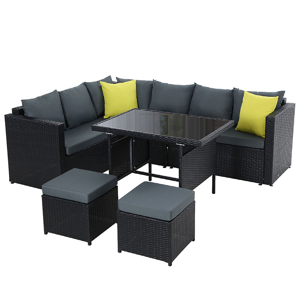Gardeon Outdoor Furniture Patio Set Dining Sofa Table Chair Lounge Wicker Garden Black-Furniture &gt; Outdoor-PEROZ Accessories