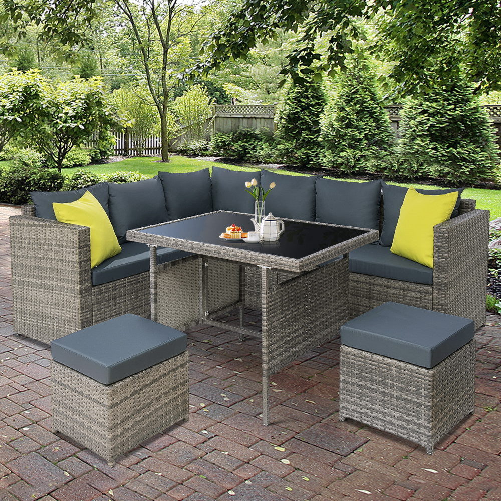 Gardeon Outdoor Furniture Patio Set Dining Sofa Table Chair Lounge Garden Wicker Grey-Furniture &gt; Outdoor-PEROZ Accessories