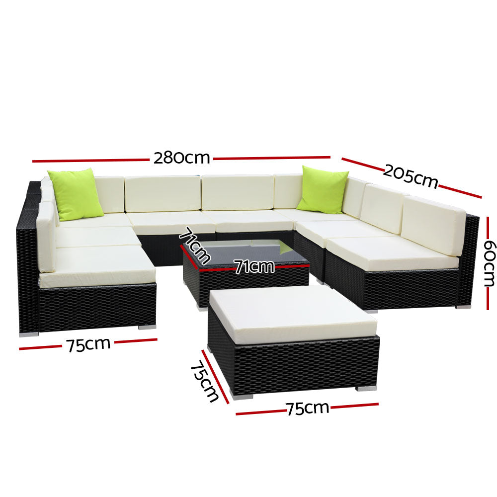 Gardeon 10PC Sofa Set with Storage Cover Outdoor Furniture Wicker-Furniture &gt; Outdoor-PEROZ Accessories